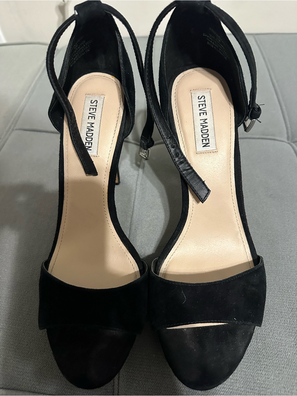 Steve Madden Black Suede Open-Toe Ankle Strap Heels